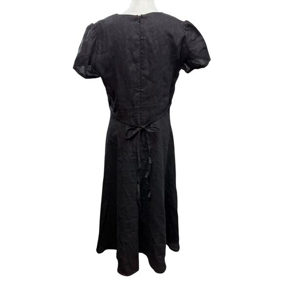 Linen Handmade Studio 100% Linen Midi Dress Size 14 Deep V Neck Sicily Black NWT - Picture 5 of 9